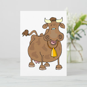 Funny Cartoon Brown Cow with Bell Farm Animal  Invitation