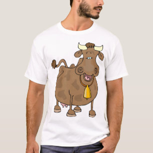 Funny Cartoon Brown Cow with Bell Farm Animal  T-Shirt