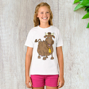 Funny Cartoon Brown Cow with Bell Farm Animal T-Shirt