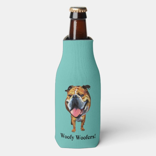 Funny Cartoon Bulldog Bottle Cooler (Bottle Front)