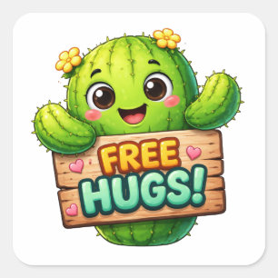 Funny cartoon cactus hugging sign Sticker