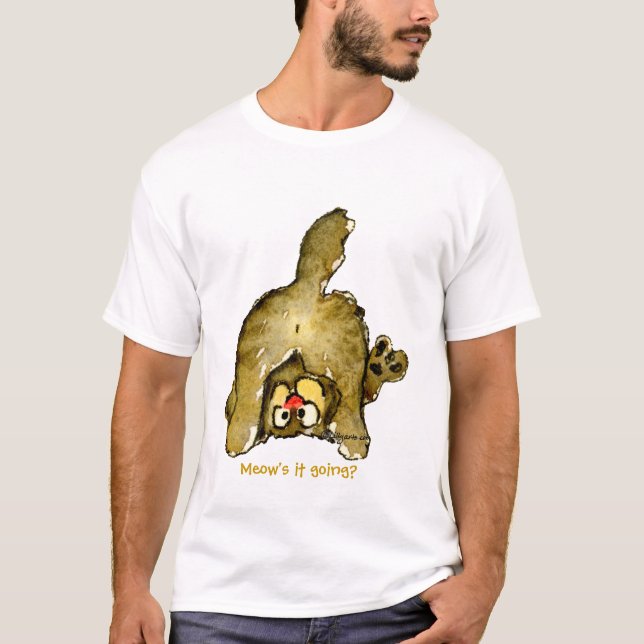 Funny Cartoon Cat (2 sides)Meow's it Going? Tshirt (Front)