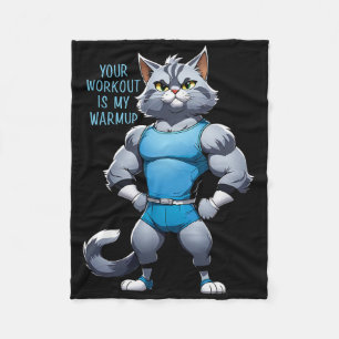 Funny Cartoon Cat - Bodybuilding Gym Style - Warmu Fleece Blanket