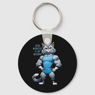 Funny Cartoon Cat - Bodybuilding Gym Style - Warmu Keychain