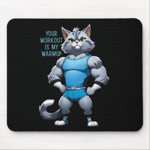 Funny Cartoon Cat - Bodybuilding Gym Style - Warmu Mouse Pad