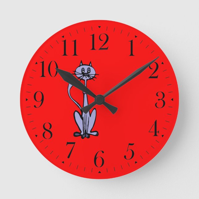 Funny Cartoon Cat Drawing Animal-lover Clock (Front)