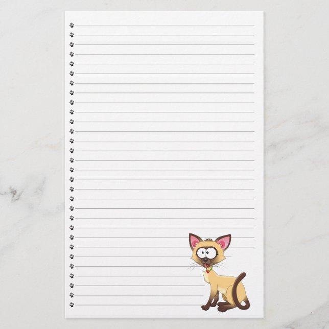 Funny Cartoon Cat  Lined Pet Stationery (Front)