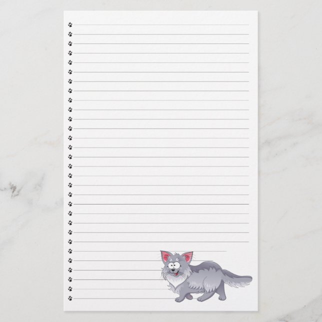 Funny Cartoon Cat  Lined Pet Stationery (Front)