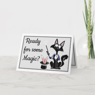 Funny cartoon cat magic trick rabbit birthday invitation