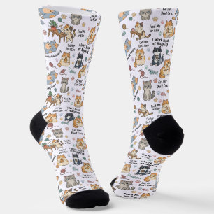 Funny Cartoon Cat Pattern Seamless Pastel Socks