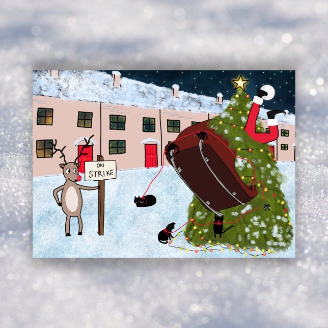 Funny Cartoon Cat Reindeer Santa Christmas Holiday Card (Creator Uploaded)