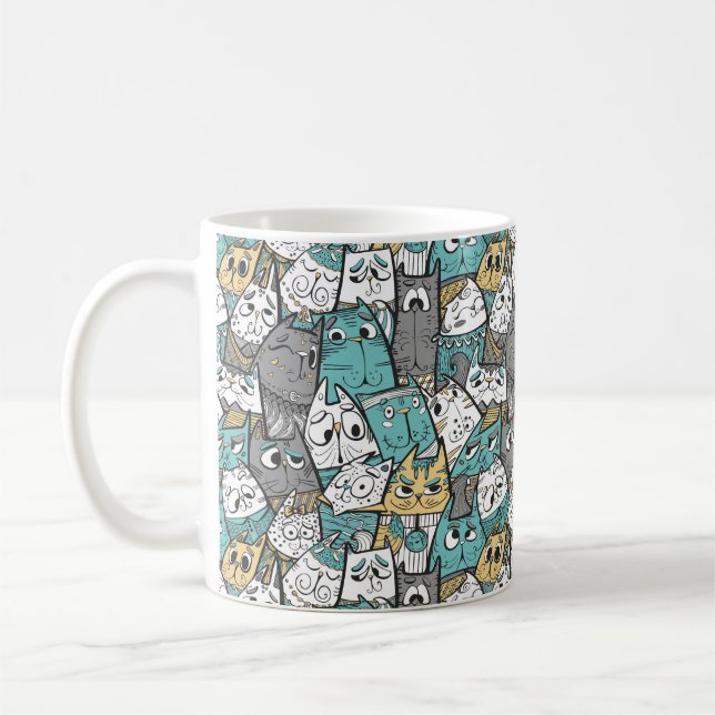 Funny Cartoon Cats Coffee Mug (Left)