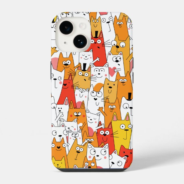 Funny Cartoon Cats Group Doodle iPhone Case (Back)