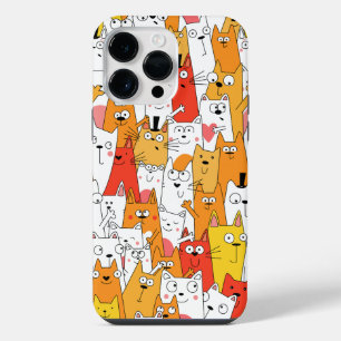 Funny Cartoon Cats Group Doodle iPhone 14 Pro Max Case