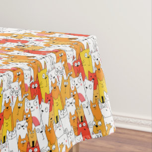 Funny Cartoon Cats Group Doodle Tablecloth