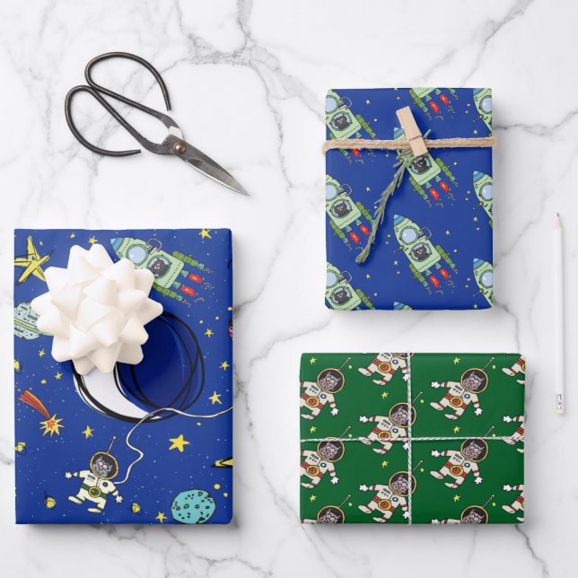 Funny Cartoon Cats In Space  Wrapping Paper Sheet (Front)