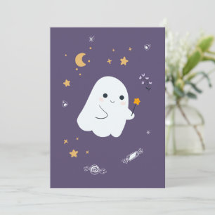 Funny cartoon cats with brooms, pumpkins and ghost