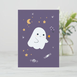 Funny cartoon cats with brooms, pumpkins and ghost