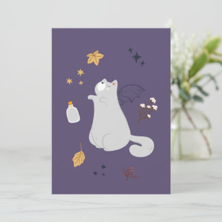 Funny cartoon cats with brooms, pumpkins and ghost