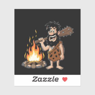 Funny Cartoon Caveman by Campfire