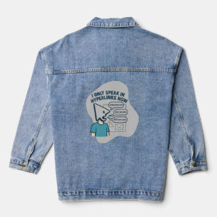 Funny cartoon character with mouse cursor head denim jacket
