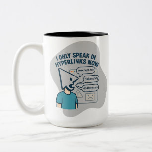 Funny cartoon character with mouse cursor head Two-Tone coffee mug
