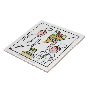 Funny Cartoon Chef Sewing On Button Mushroom Tile