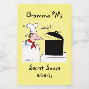 Funny Cartoon Chef with Kettle on Stove Food Label