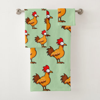 Funny Cartoon Chicken Illustration Bath Towel Set