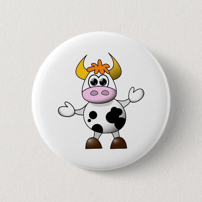 Funny Cartoon Cow 2 Inch Round Button (Front)