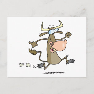 funny cartoon cow on the run moove postcard