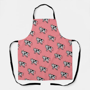 Funny Cartoon Cow Pattern - Pink Apron