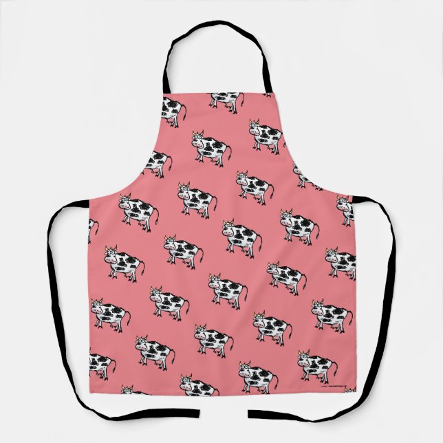 Funny Cartoon Cow Pattern - Pink Apron (Front)