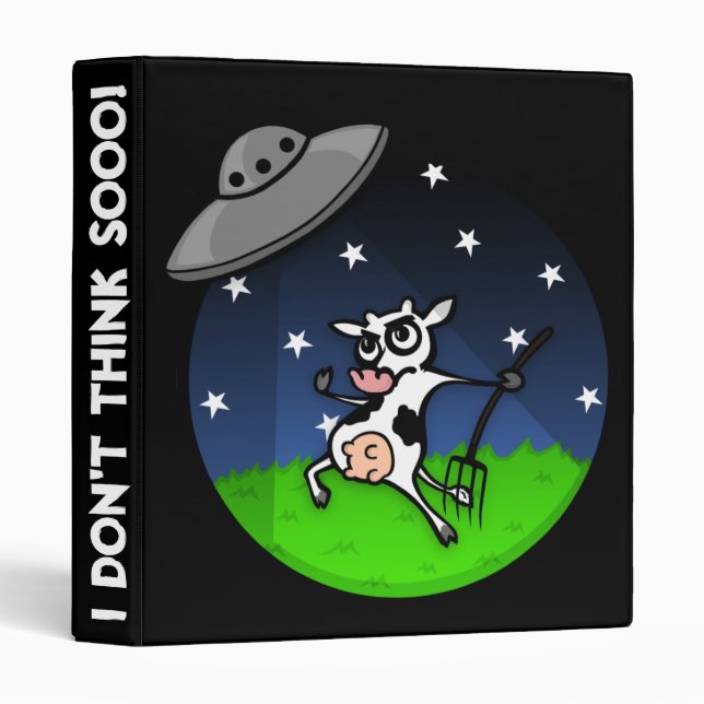 FUNNY CARTOON COW UFO ABDUCTION 3 RING BINDER (Front/Spine)