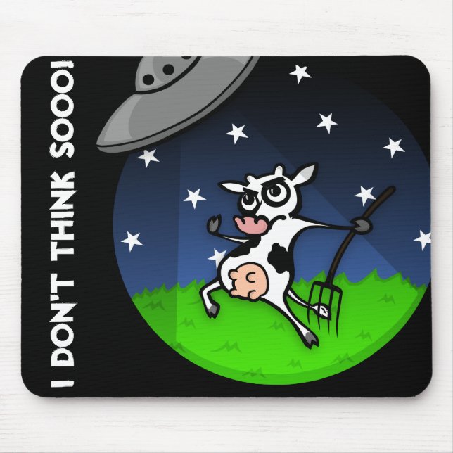 FUNNY CARTOON COW UFO ABDUCTION MOUSE PAD (Front)