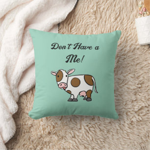 Funny Cartoon Cow with Cute Farm Animal Attitude Throw Pillow