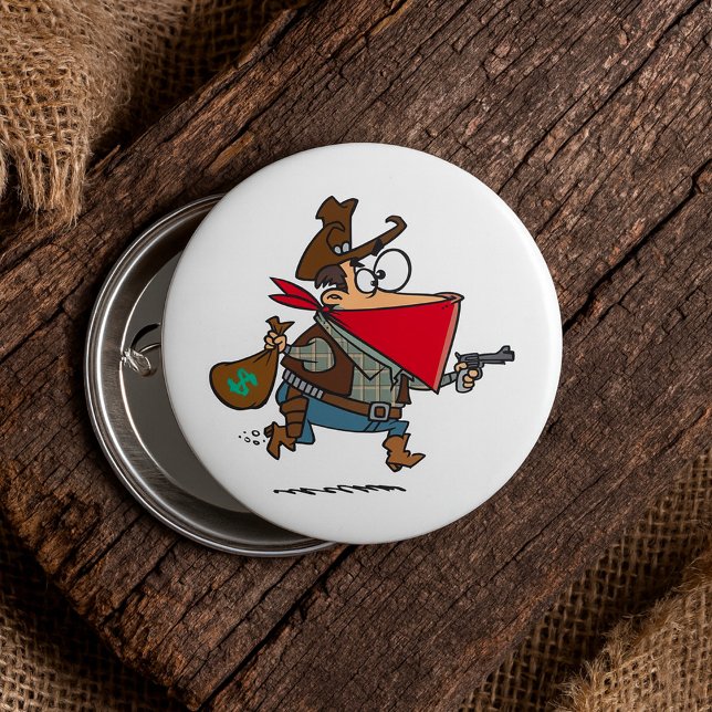 Funny Cartoon Cowboy Bandit Robber 3 Inch Round Button (Creator Uploaded)