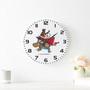 Funny Cartoon Cowboy Bandit Robber Large Clock