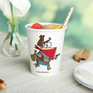 Funny Cartoon Cowboy Bandit Robber Paper Cups