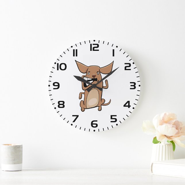 Funny Cartoon Crazy Dog Hilarious Cute Pet  Large Clock (Creator Uploaded)