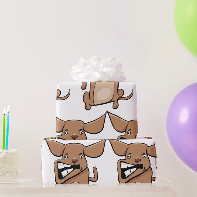 Funny Cartoon Crazy Dog Hilarious Cute Pet  Wrapping Paper (Creator Uploaded)