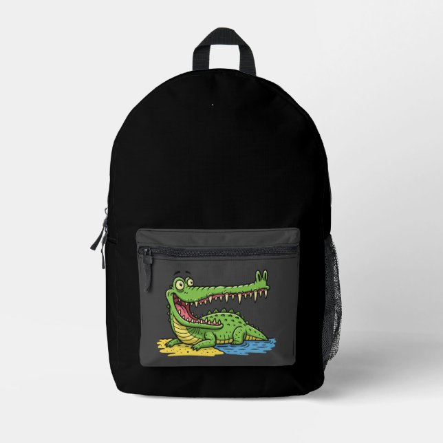 Funny Cartoon Crocodile with Big Smile Printed Backpack (Front)