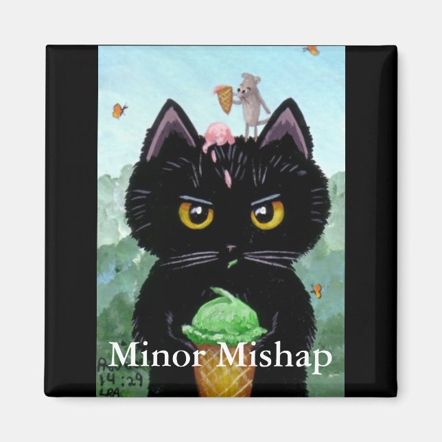Funny Cartoon Cute Black Cat Mouse Creationarts Magnet (Front)