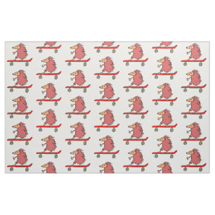 Funny Cartoon Cute Hedgehog Skateboarding Fabric