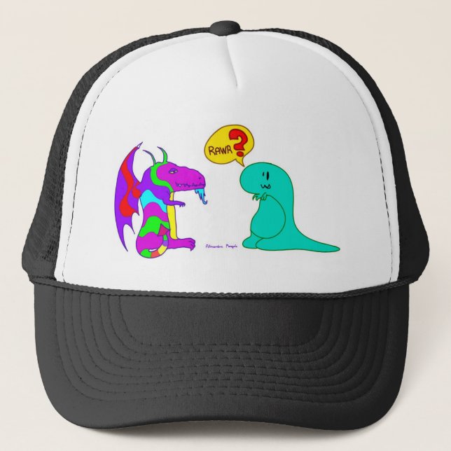 Funny Cartoon Dinos Cute Dinosaur Dragon Rawr? Trucker Hat (Front)