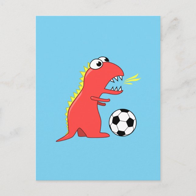 Funny Cartoon Dinosaur Soccer Postcard (Front)