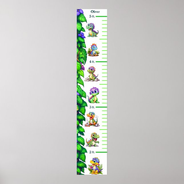Funny Cartoon Dinosaurs Growth Chart (Front)