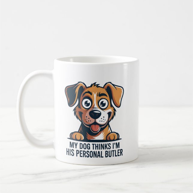 Funny Cartoon Dog Butler Quote Coffee Mug (Left)