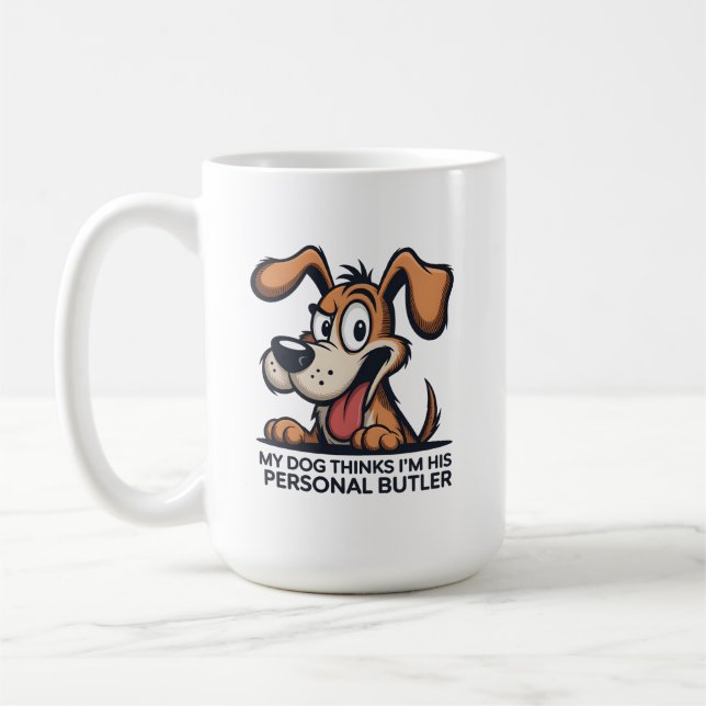 Funny Cartoon Dog Butler Quote Coffee Mug (Left)