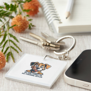Funny Cartoon Dog Butler Quote Keychain